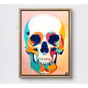WS original color skull painting 14X11 canvas acrylic abstract modern wall art